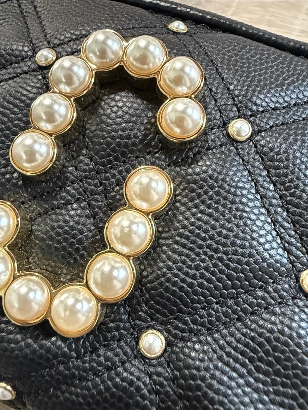 Marc Jacobs Black Quilted Pearl-Embellished Wristlet